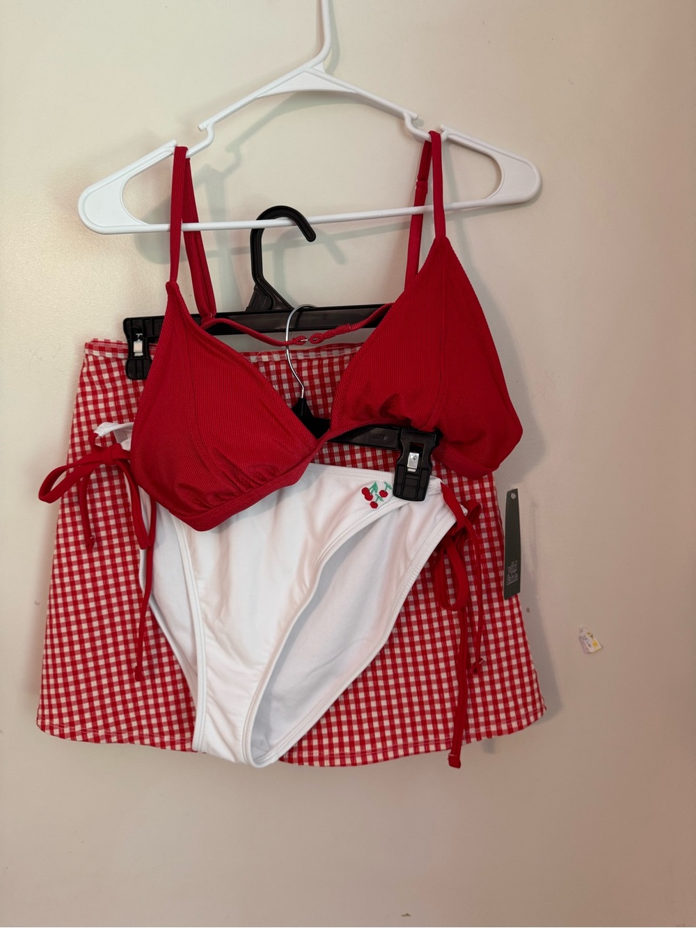 wild fable 3 Piece Set Red Bikini Top, White High-Cut Bottom and Wrap Skirt XL